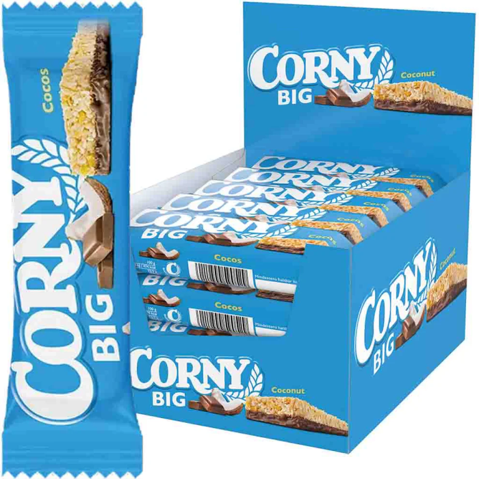 Corny Big Coconut 24x50g müslibarer med fuldkorn kokos og chokolade