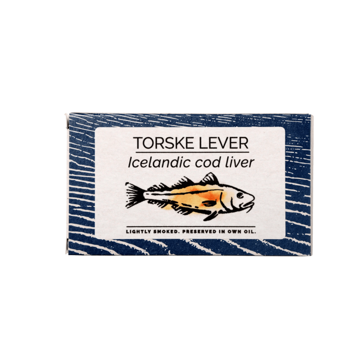 Tin of FANGST cod liver preserved in its own oil Tin of FANGST cod liver preserved in its own oil